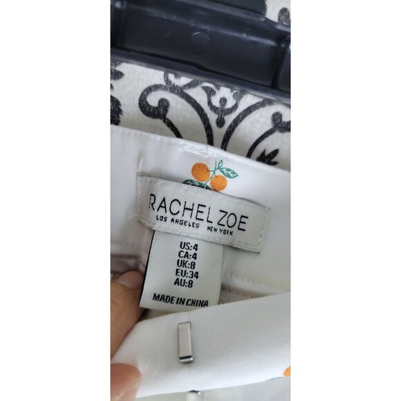 Rachel Zoe White Straight Leg Dress Pants Sz 4 Croped With Fruit Print - Picture 4 of 11